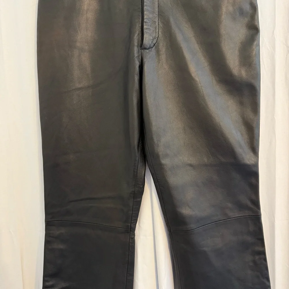 Tannery West Black Genuine Leather High Rise Flare Pants 34” Inseam Size 12 - Picture 5 of 12